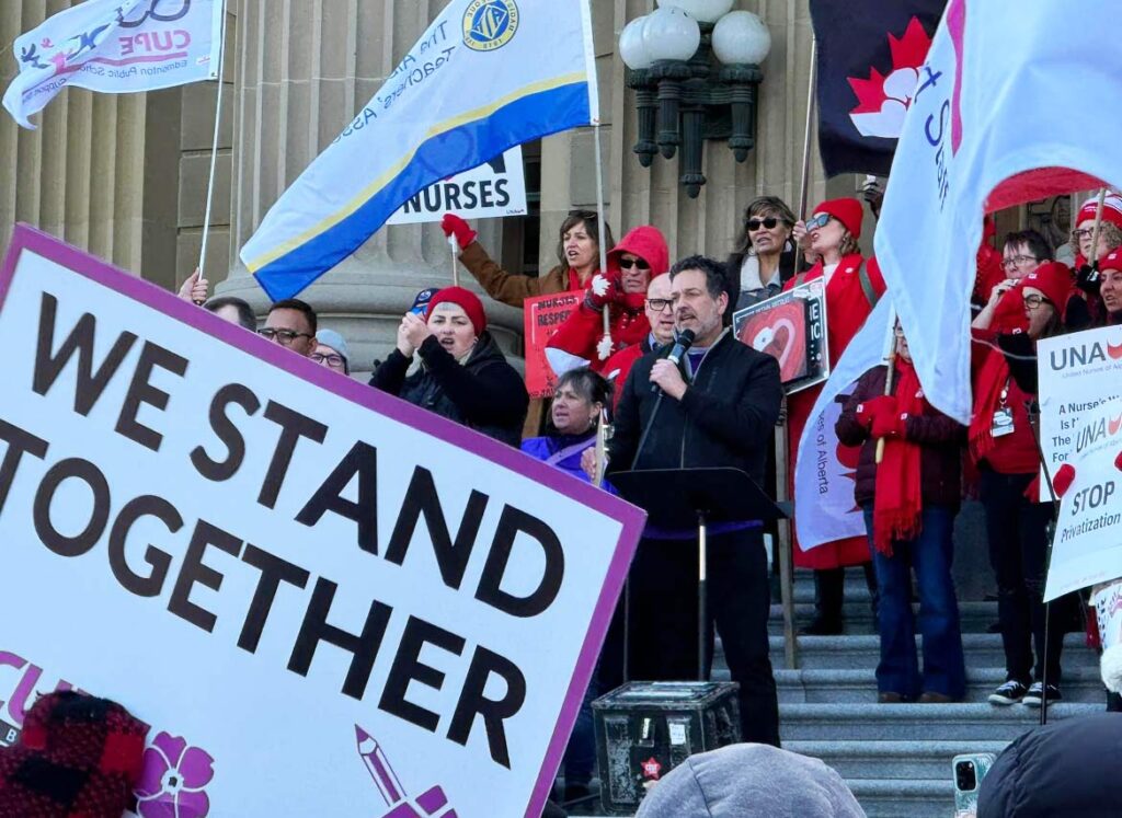 Gil McGowan speaking at a union event
